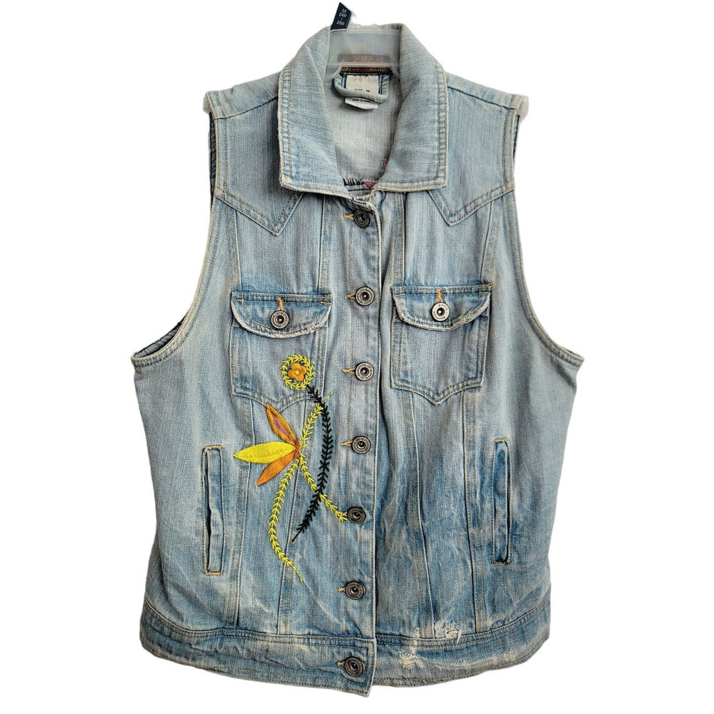 Department of Peace Floral Embroidered Denim Vest Size Medium